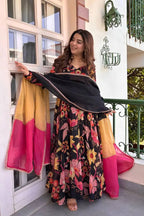 Aarna flower Black Anarkali Suit Set