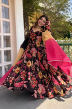 Aarna flower Black Anarkali Suit Set
