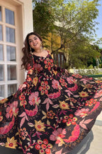 Aarna flower Black Anarkali Suit Set