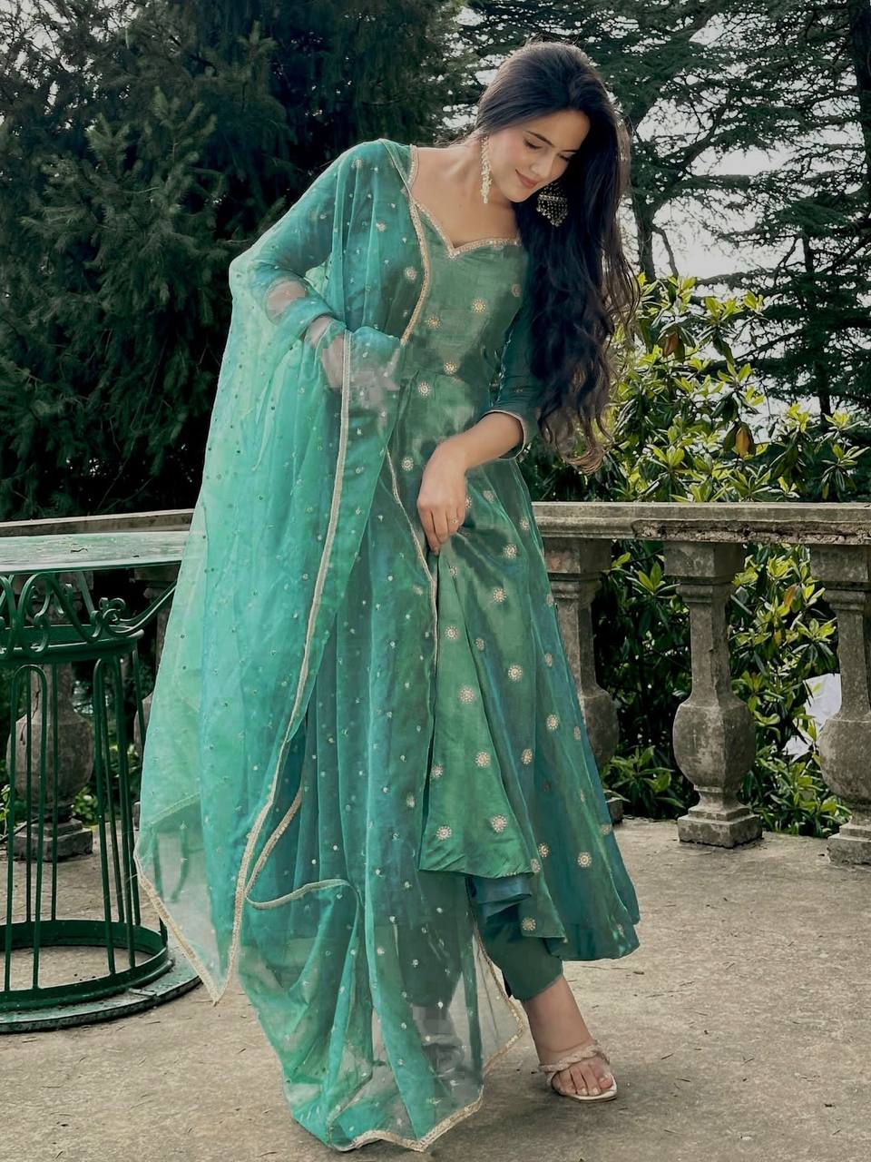 Gulbahaar Green Anarkali Suit Set