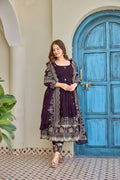 Zoya Wine Embroidered Anarkali Suit Set