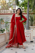 Wedding Wear Red Anarkali Suit Set