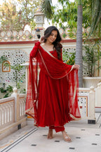 Wedding Wear Red Anarkali Suit Set