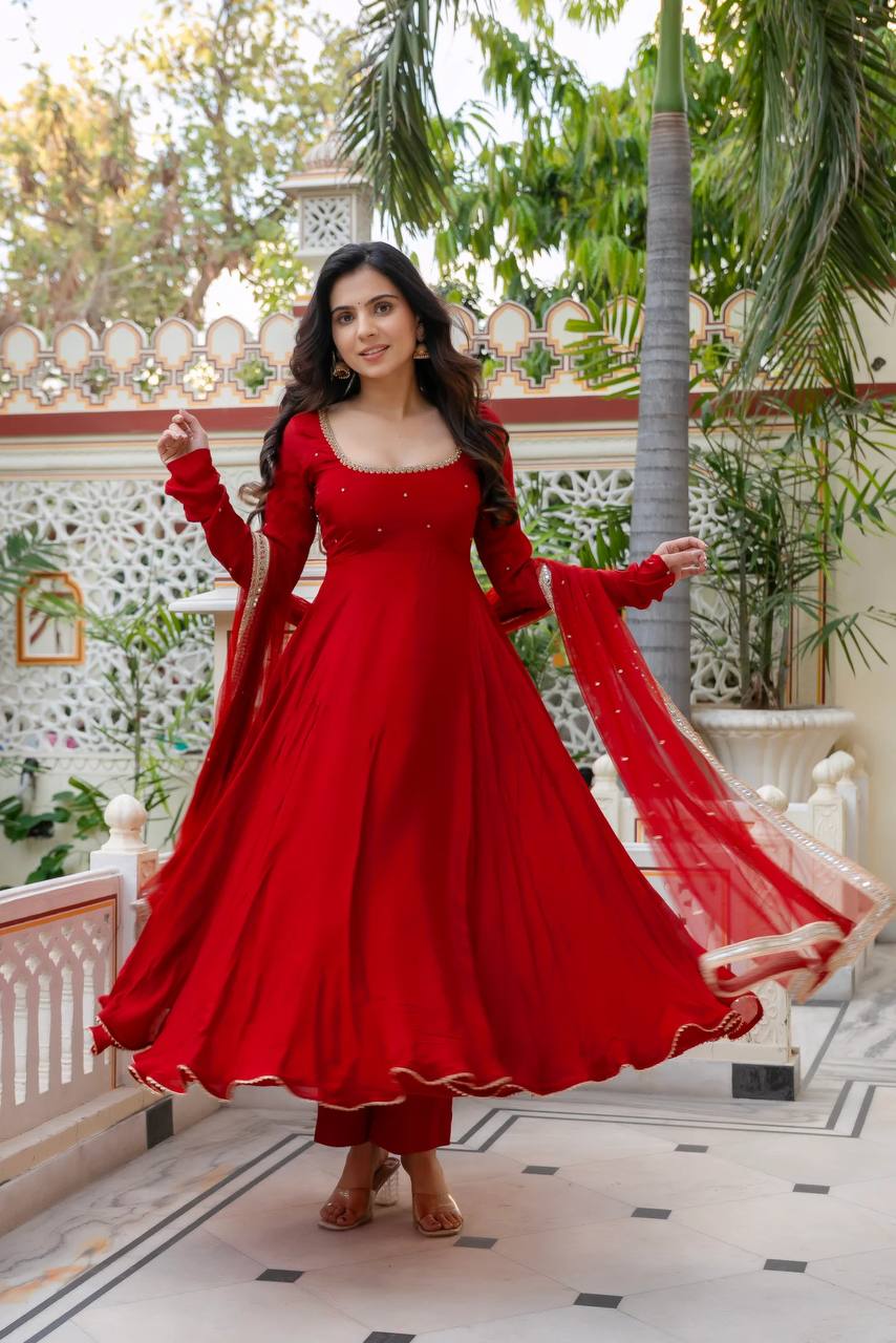 Wedding Wear Red Anarkali Suit Set