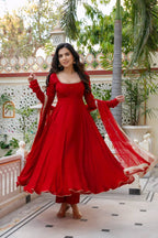 Wedding Wear Red Anarkali Suit Set