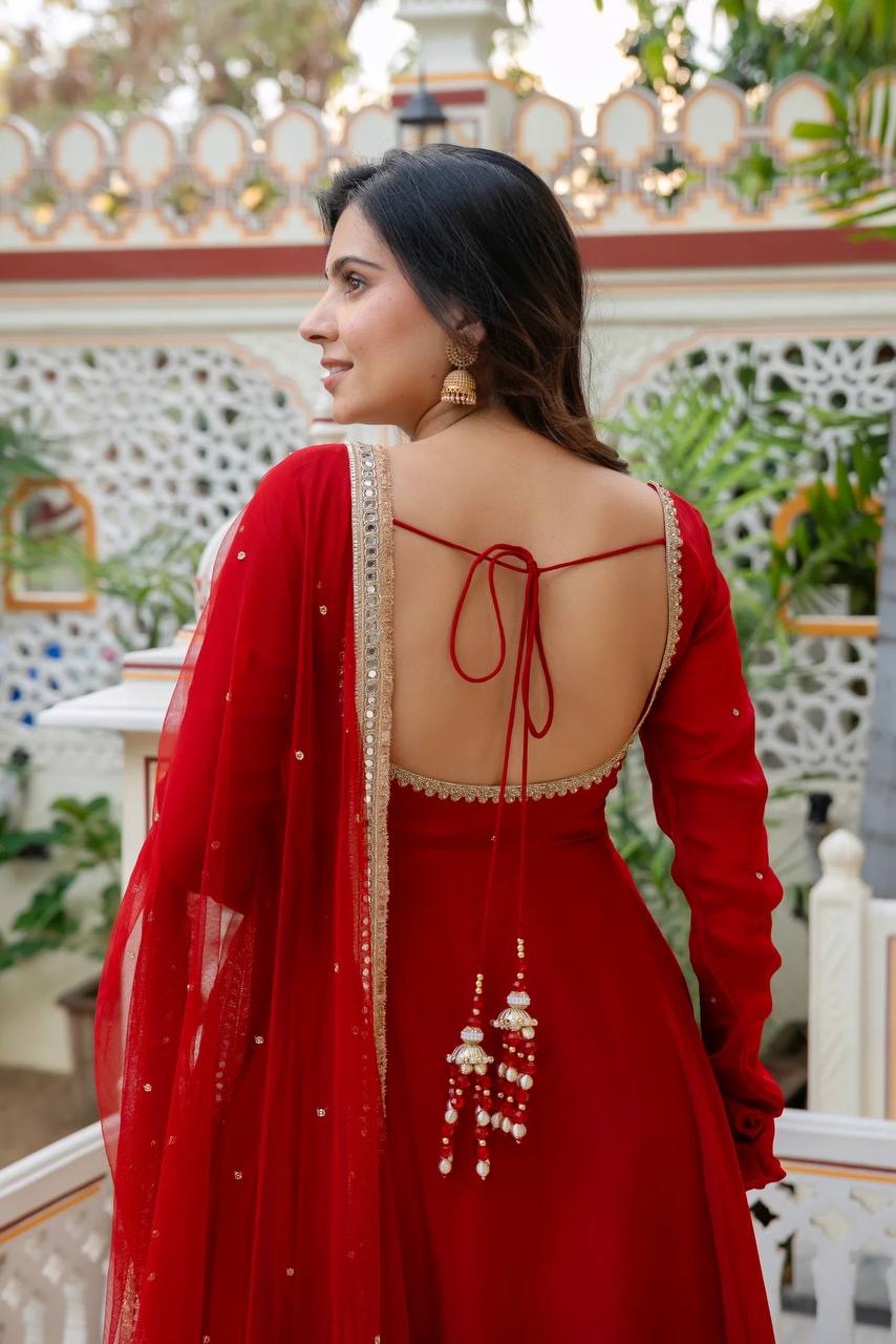 Wedding Wear Red Anarkali Suit Set