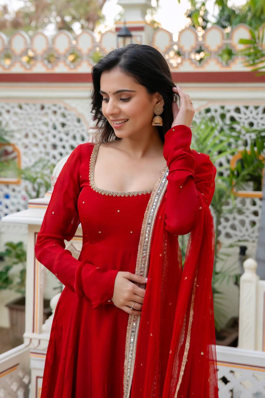 Wedding Wear Red Anarkali Suit Set