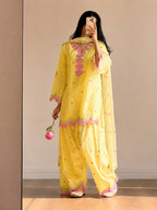 Ivory Pink Heart Printed Suit with Dupatta Set