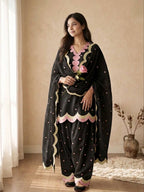 Ivory Pink Heart Printed Suit with Dupatta Set
