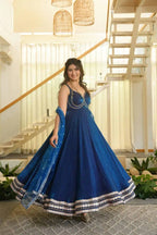 Blue Lace Border Anarkali with Sequin Dupatta