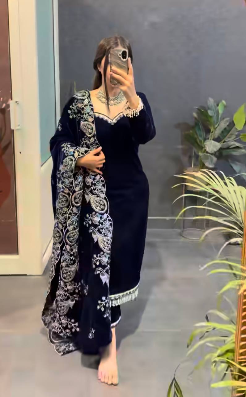 Midnight Noor Velvet Embroidered Suit Set