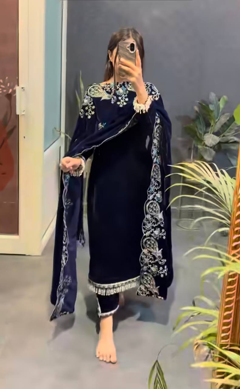 Midnight Noor Velvet Embroidered Suit Set