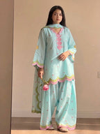 Ivory Pink Heart Printed Suit with Dupatta Set