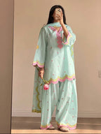 Ivory Pink Heart Printed Suit with Dupatta Set
