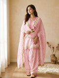 Ivory Pink Heart Printed Suit with Dupatta Set