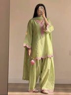 Ivory Pink Heart Printed Suit with Dupatta Set