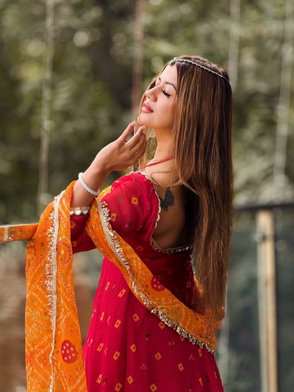 Aariva Bandhani Flame Anarkali Suit Set