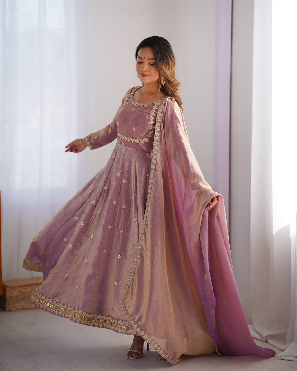 Priyanka purple  Fandy Silk Anarkali Suit Set