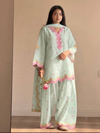 Ivory Pink Heart Printed Suit with Dupatta Set