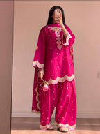 Ivory Pink Heart Printed Suit with Dupatta Set