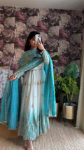 Yavira Aqua Drape Anarkali Suit Set