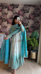 Yavira Aqua Drape Anarkali Suit Set