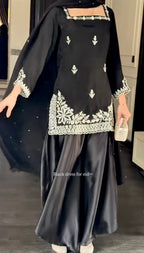 ZYARA STYLISH BLACK KURTA PLAZO SUIT SET