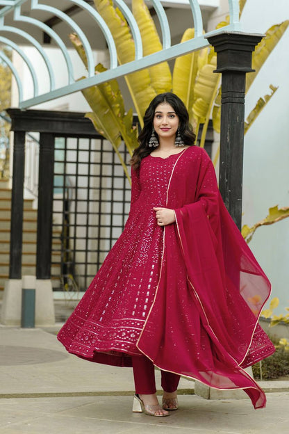 SIMRAN'S MAROON EMBROIDERED GEORGETTE SUIT SET