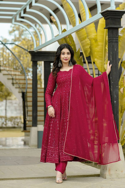 SIMRAN'S MAROON EMBROIDERED GEORGETTE SUIT SET