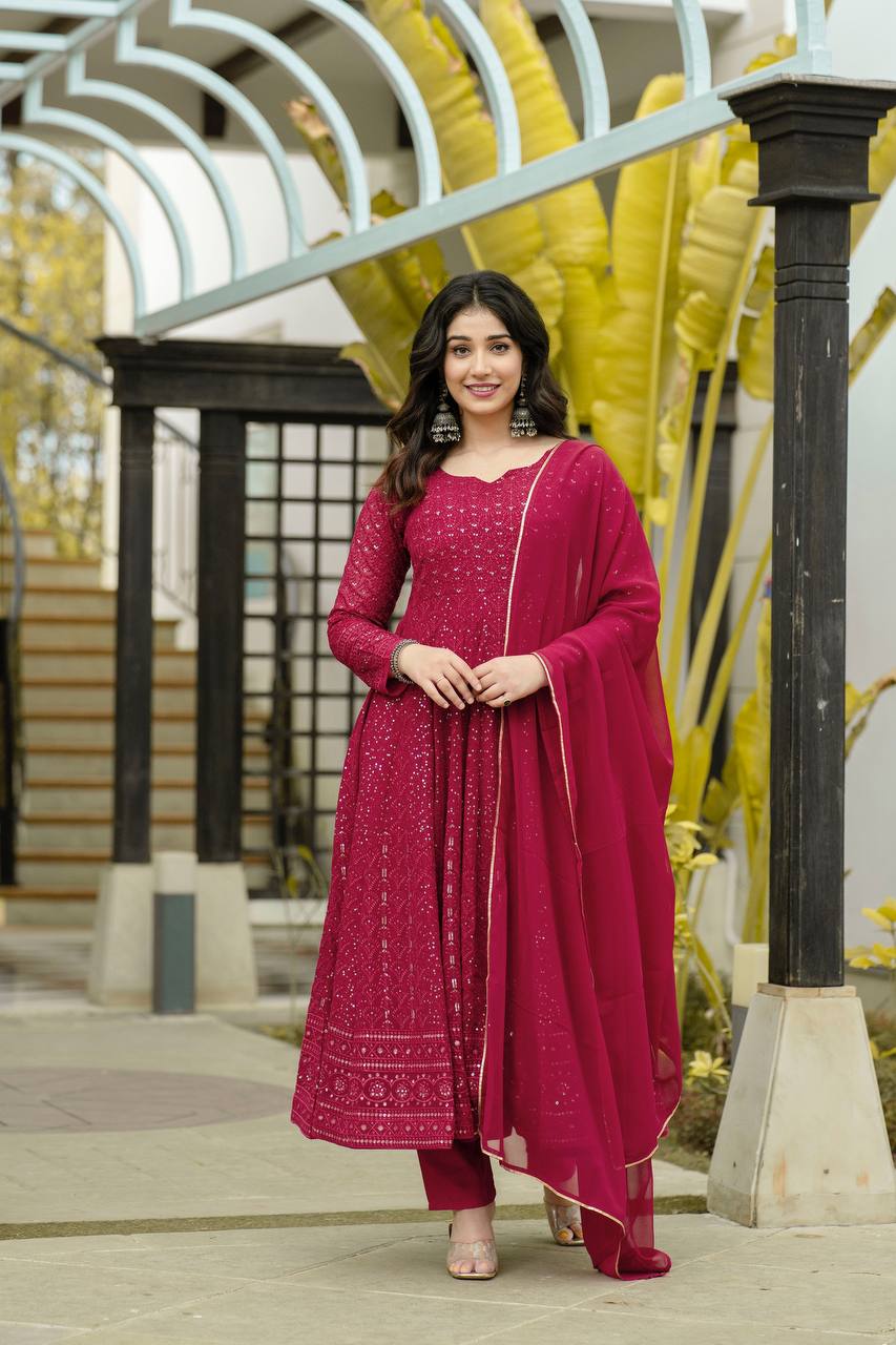 SIMRAN'S MAROON EMBROIDERED GEORGETTE SUIT SET