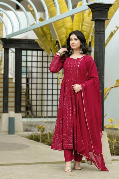 SIMRAN'S MAROON EMBROIDERED GEORGETTE SUIT SET