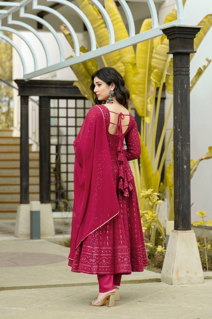 SIMRAN'S MAROON EMBROIDERED GEORGETTE SUIT SET