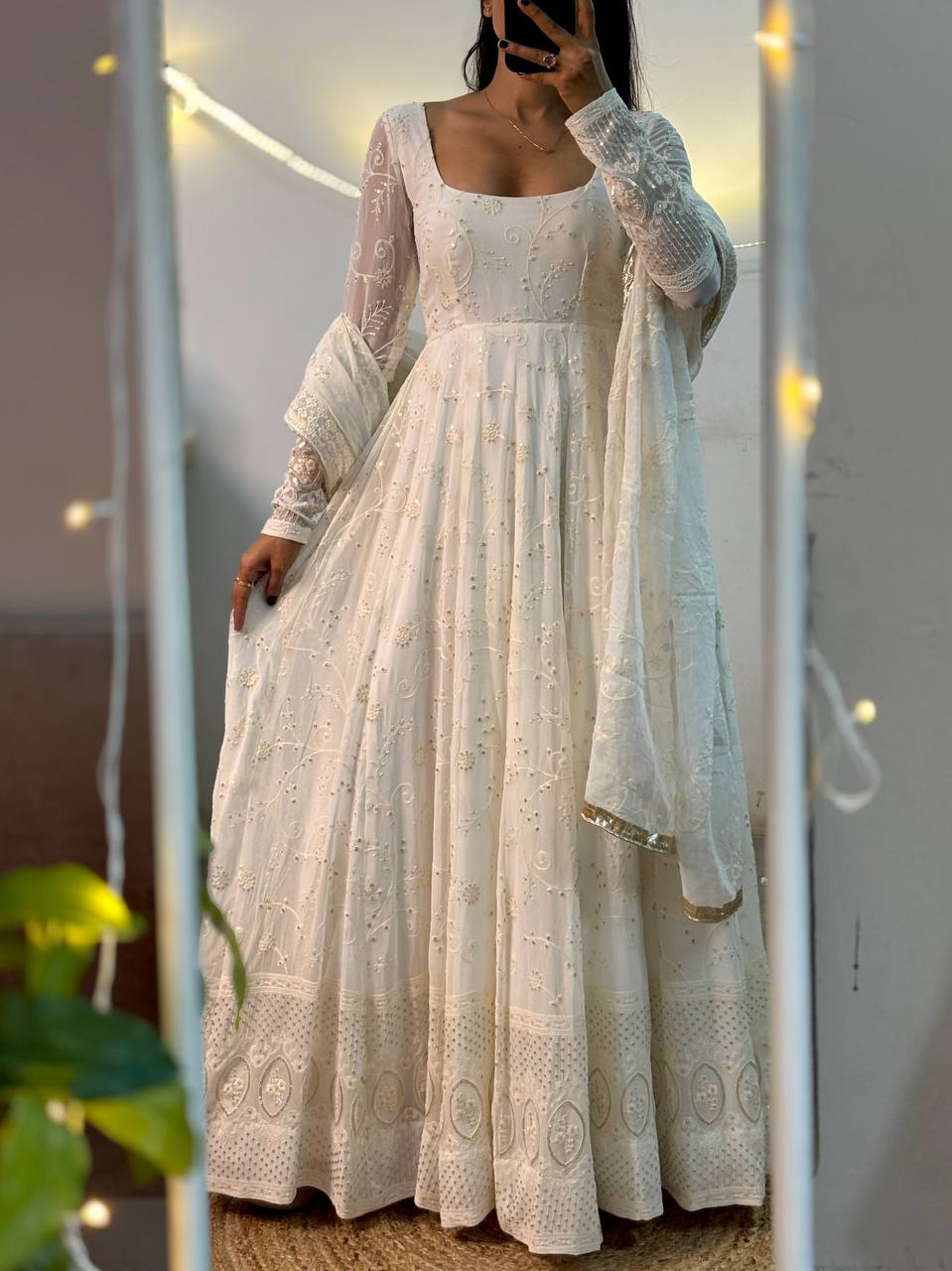 Ameira White Anarkali Suit Set