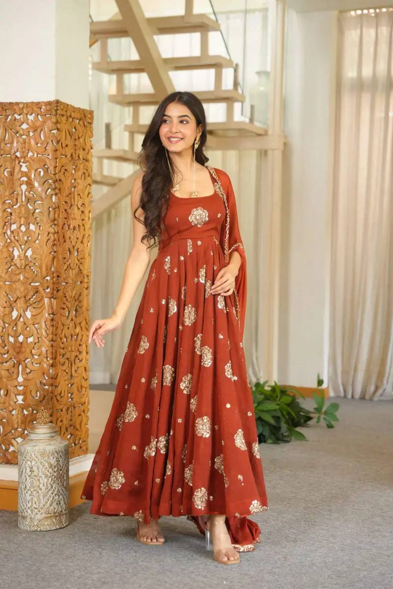Ameera Rust Anarkali Suit Set