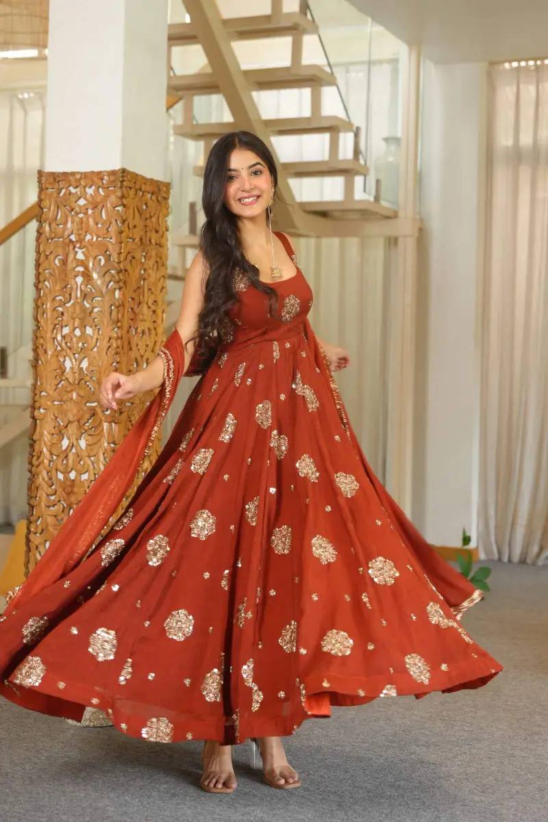 Ameera Rust Anarkali Suit Set