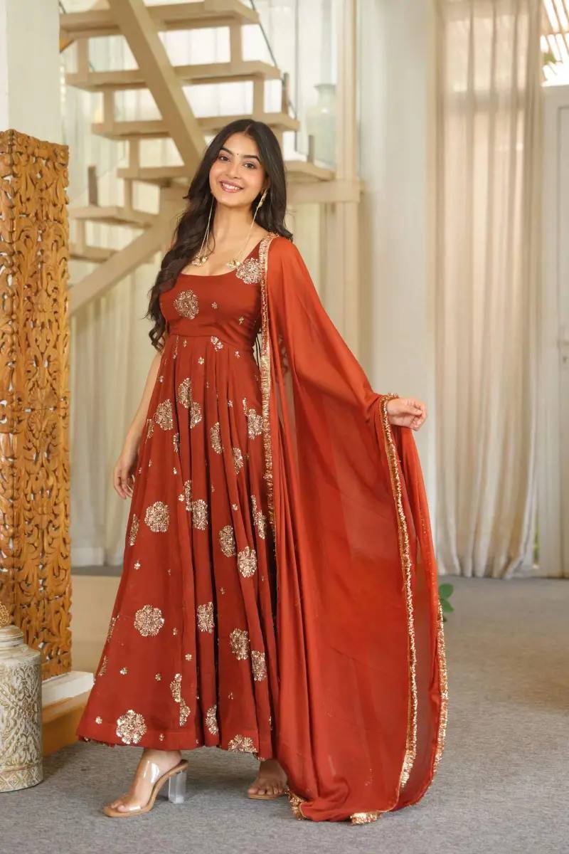 Ameera Rust Anarkali Suit Set