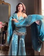 ALINA AQUA KURTA PLAZO SUIT SET