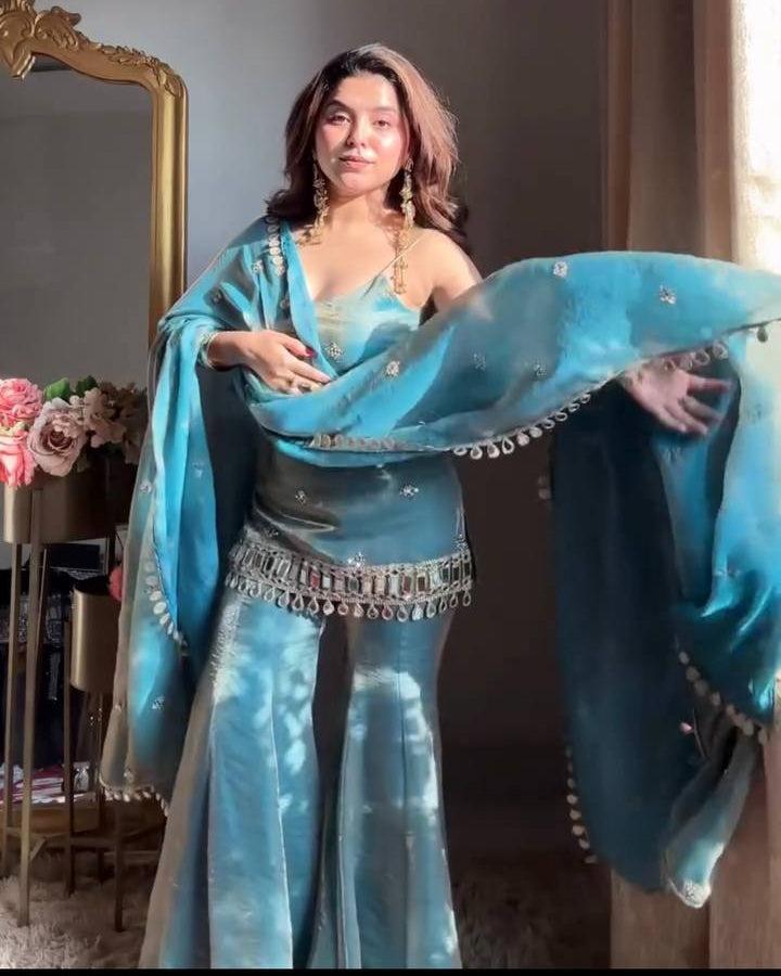 ALINA AQUA KURTA PLAZO SUIT SET