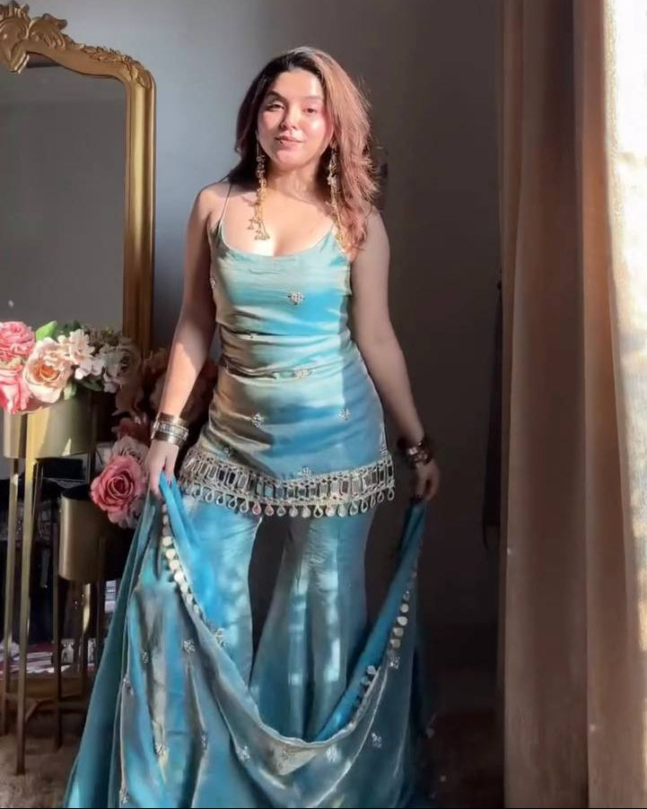 ALINA AQUA KURTA PLAZO SUIT SET