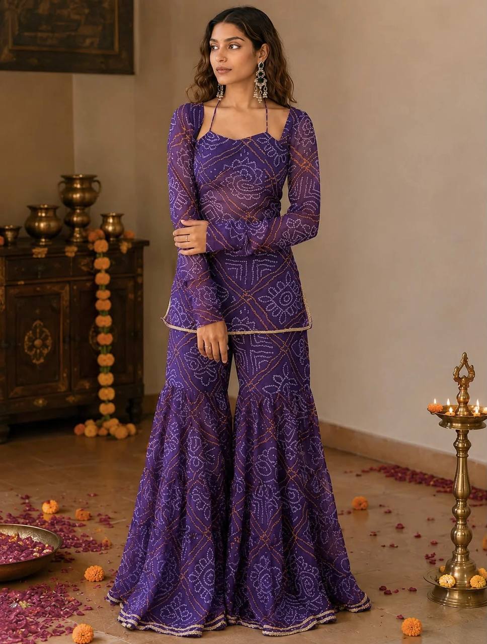 Purple sharara dress for women Suit Set
