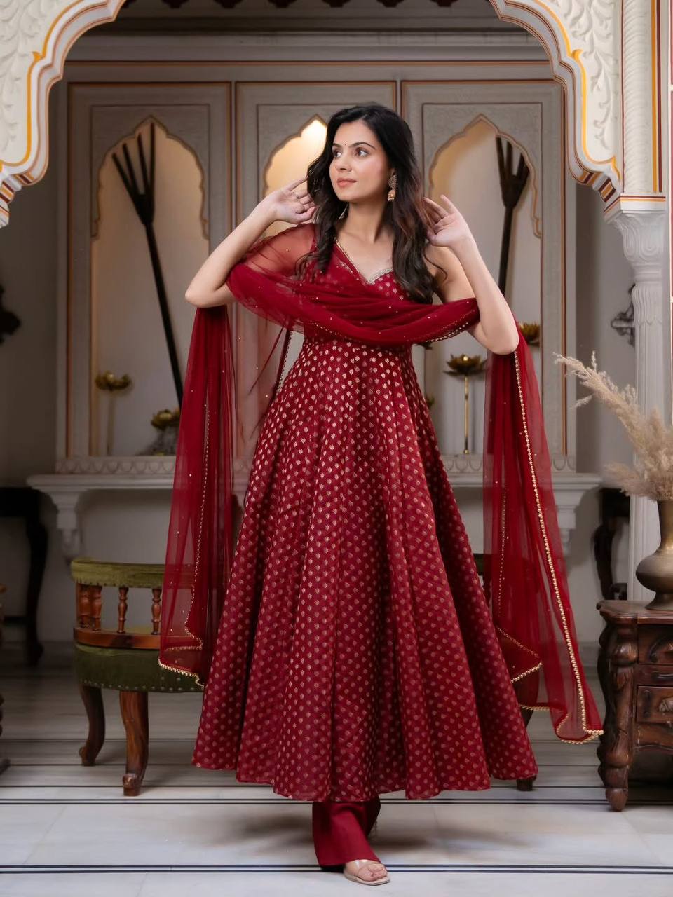 Maroon Majesty Couture Anarkali Suit Set