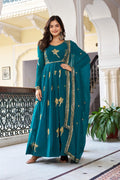 Tavira Regal Teal Bloom Anarkali Suit Set