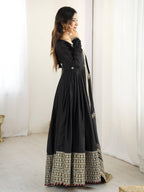 Luxury Black Gold Wedding Anarkali Suit Set
