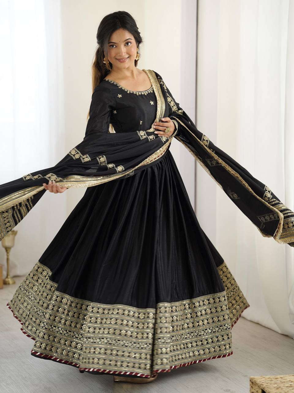 Luxury Black Gold Wedding Anarkali Suit Set