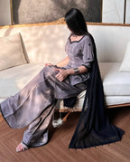 Moonstone Grey Elegant Embroidery Kurta Plazo Suit Set