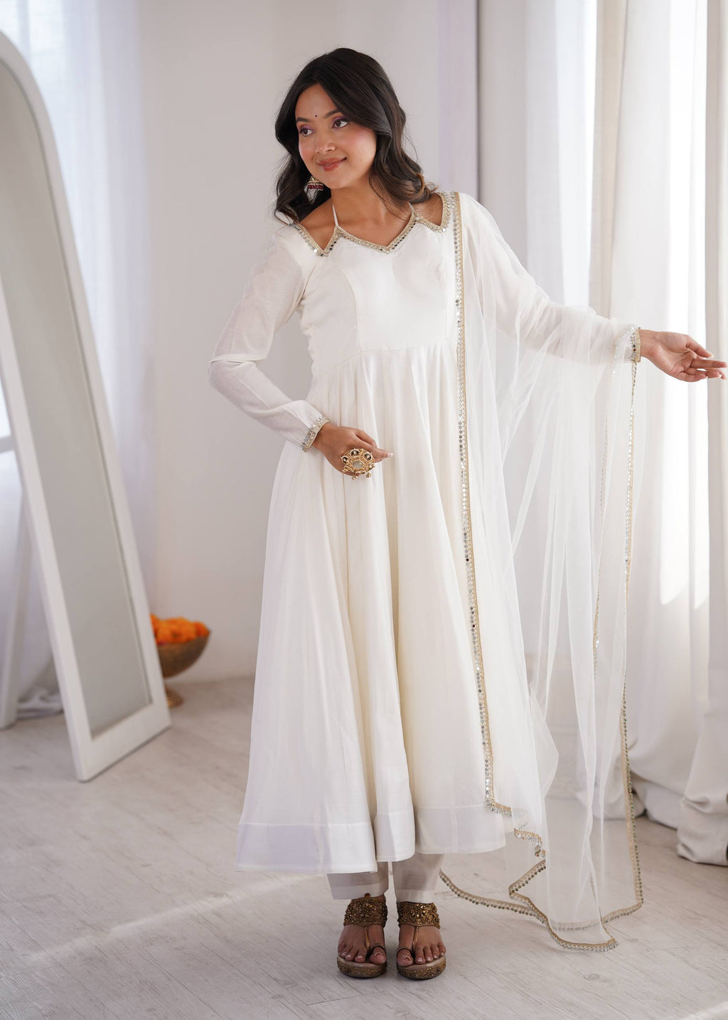 Afsana White Luxury Anarkali Suit Set