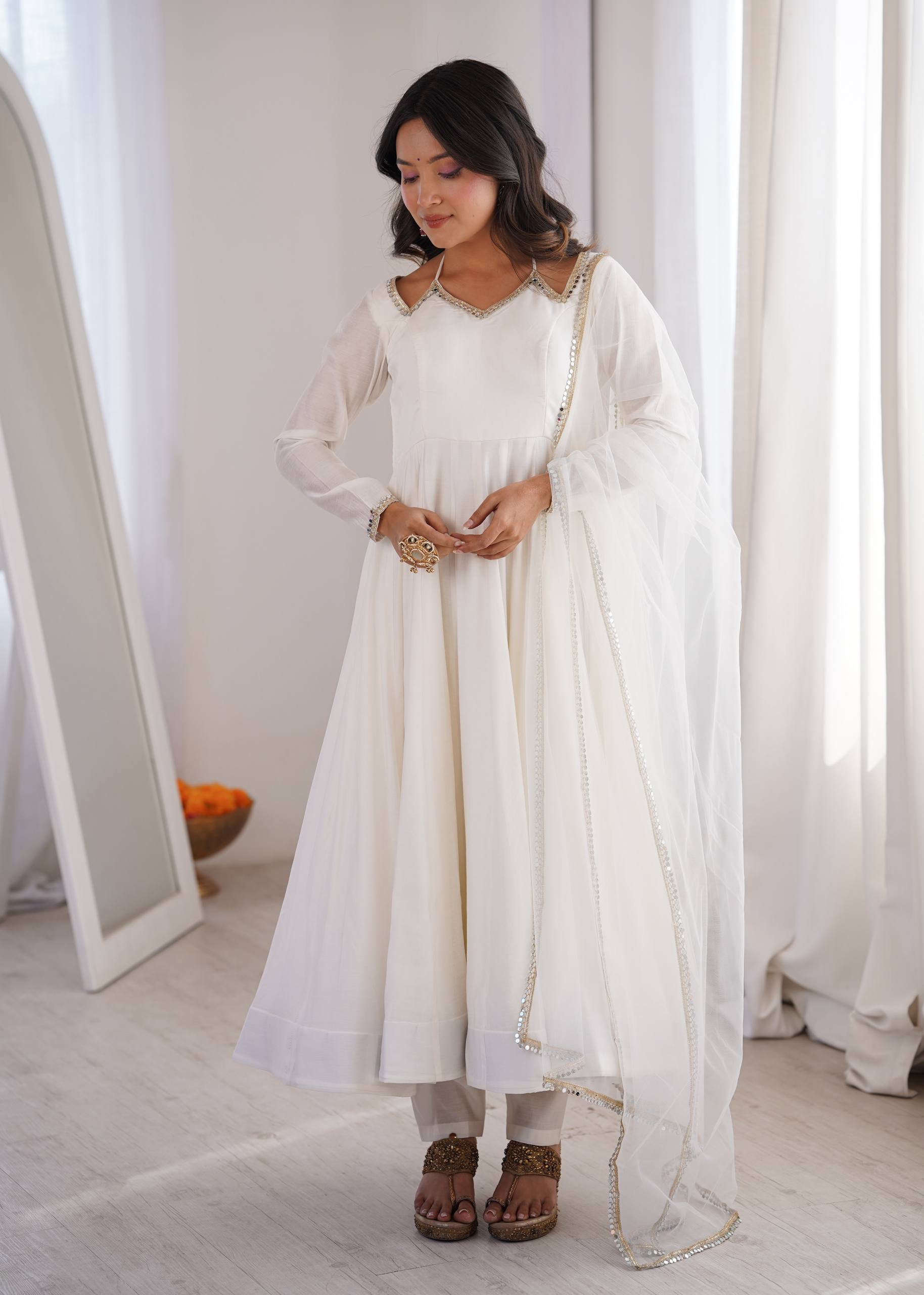 Afsana White Luxury Anarkali Suit Set