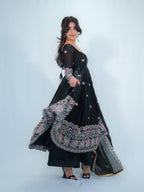 SIYAH BLACK EMBROIDARY ANARKALI SUIT SET