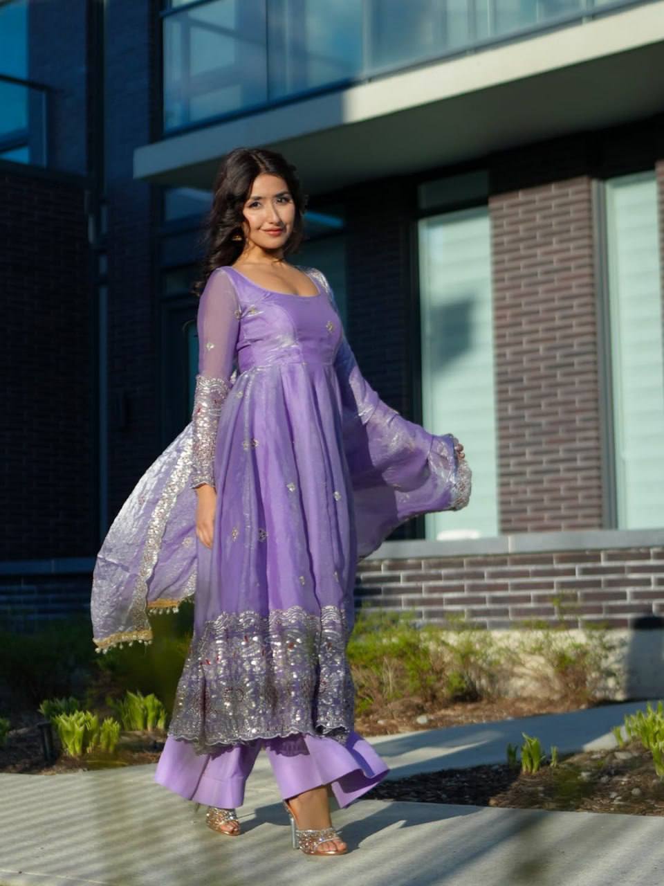PIYA LAVENDER  EMBROIDARY ANARKALI SUIT SET
