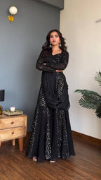 ZAVIYA BLACK PLAZZO WITH READY TO WEAR SAREE SUIT SET